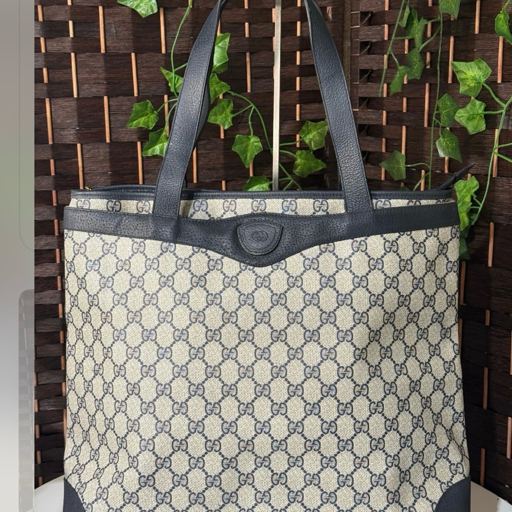 Vintage Gucci Navy and Cream Monogram Tote
